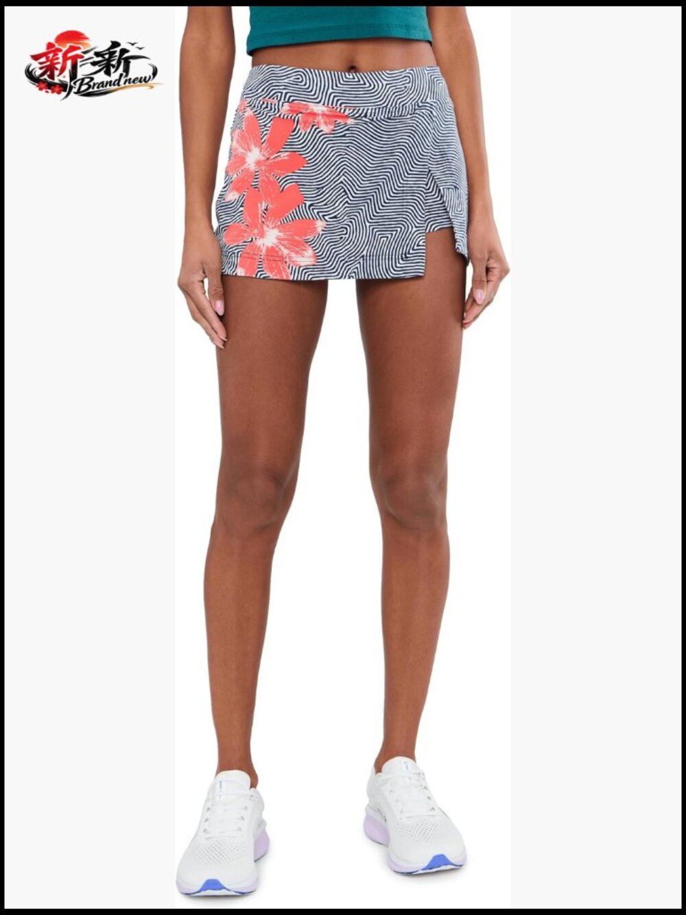Floral Mini Skort with Built-in Shorts, Cotton Blend, High Rise